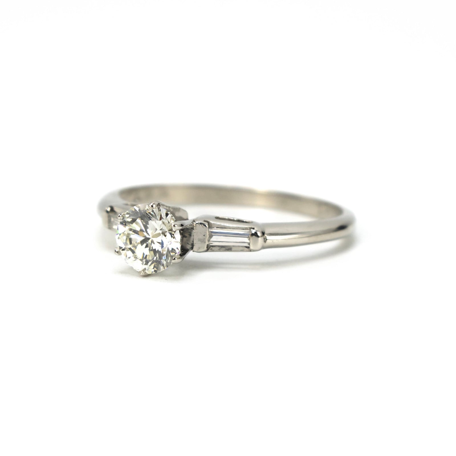 Half Carat Diamond Solitaire Engagement Ring with Accent Baguettes
