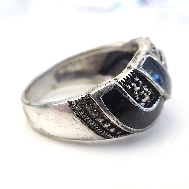 Sterling Silver and Black Enamel with Marcasite Swirl Ring