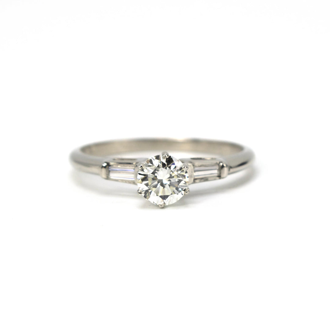 Half Carat Diamond Solitaire Engagement Ring with Accent Baguettes