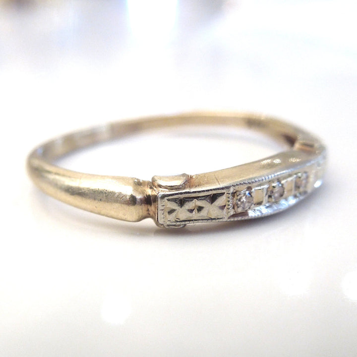 Engraved Gold and Diamond Band