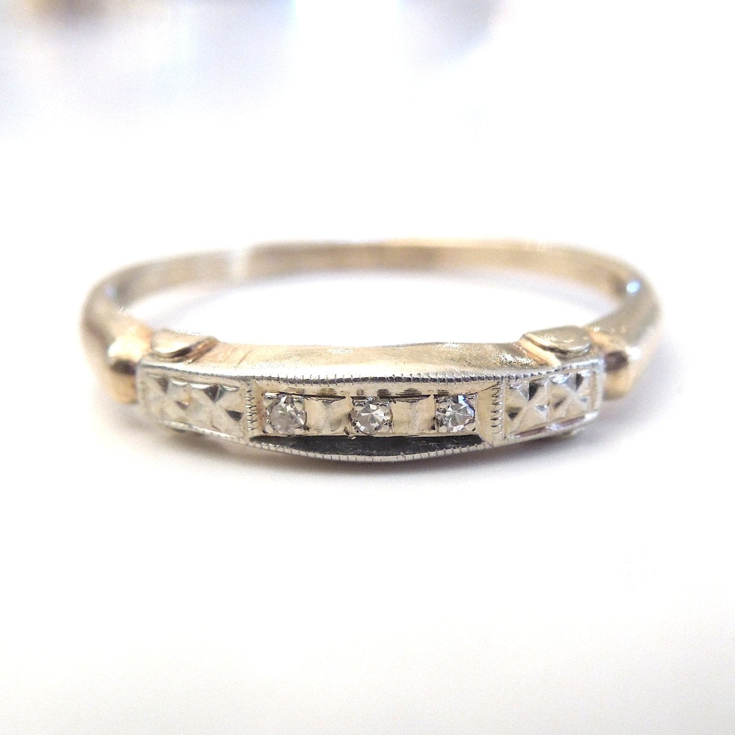 Engraved Gold and Diamond Band
