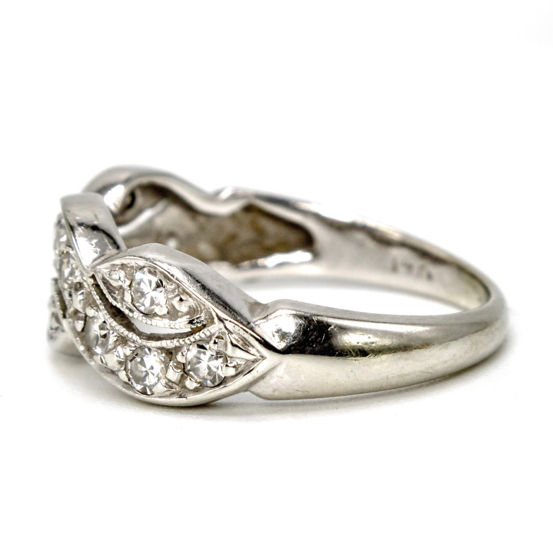 Estate 14K White Gold and Single Cut Diamond Woven Band