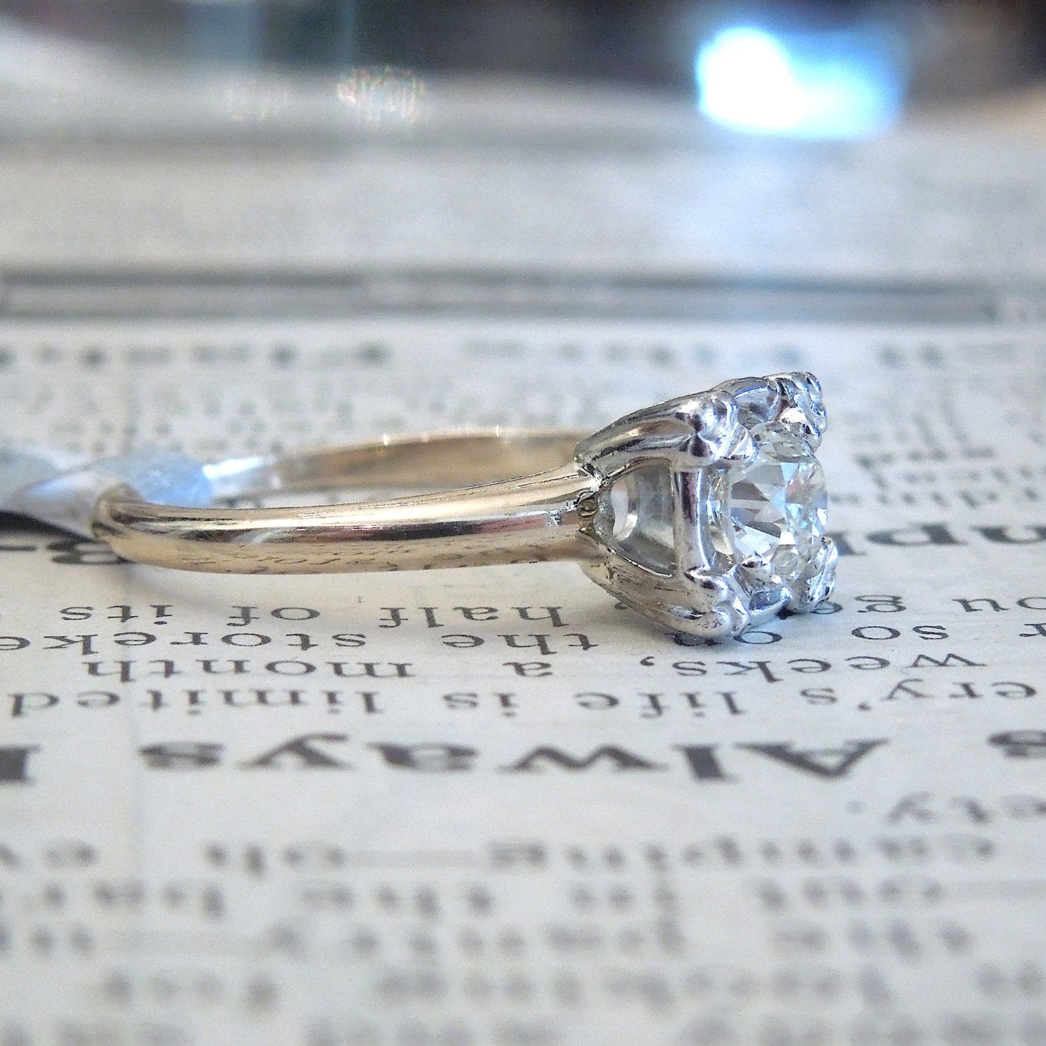 Mid Century Half Carat European Cut Diamond Solitaire  Ring