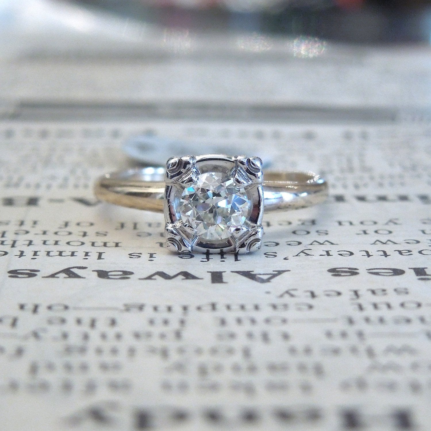 Mid Century Half Carat European Cut Diamond Solitaire  Ring