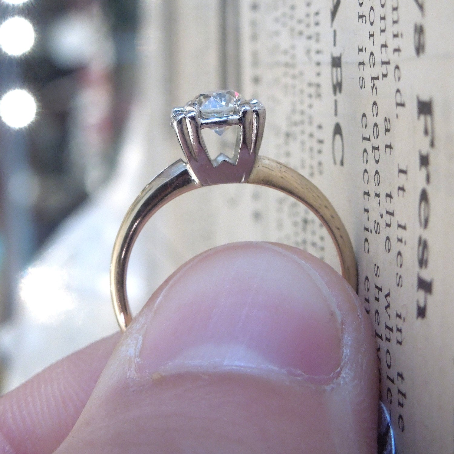 Mid Century Half Carat European Cut Diamond Solitaire  Ring