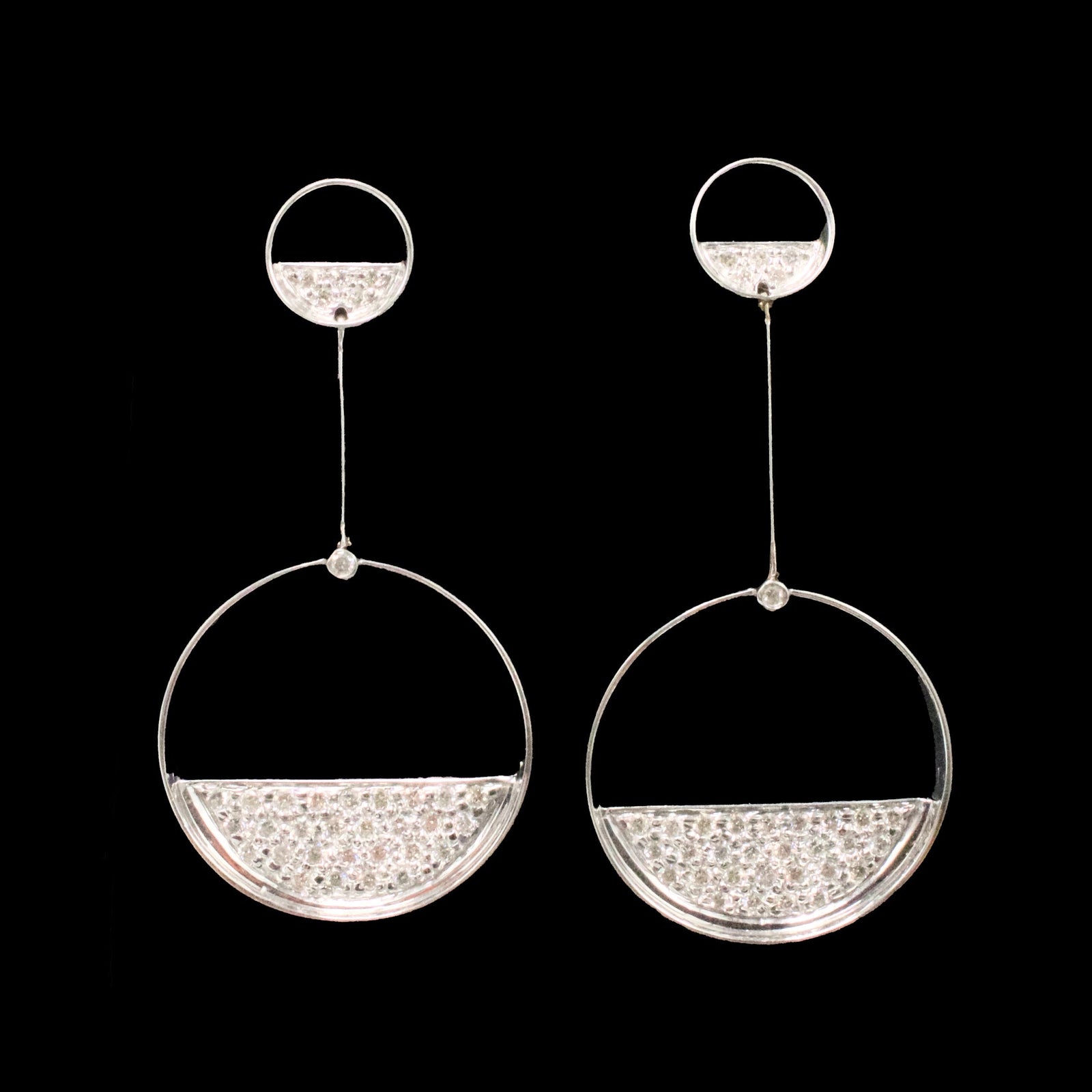 Estate 18K White Gold and Diamond Modern Geometric Earrings