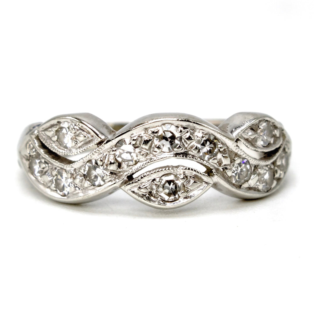 Estate 14K White Gold and Single Cut Diamond Woven Band