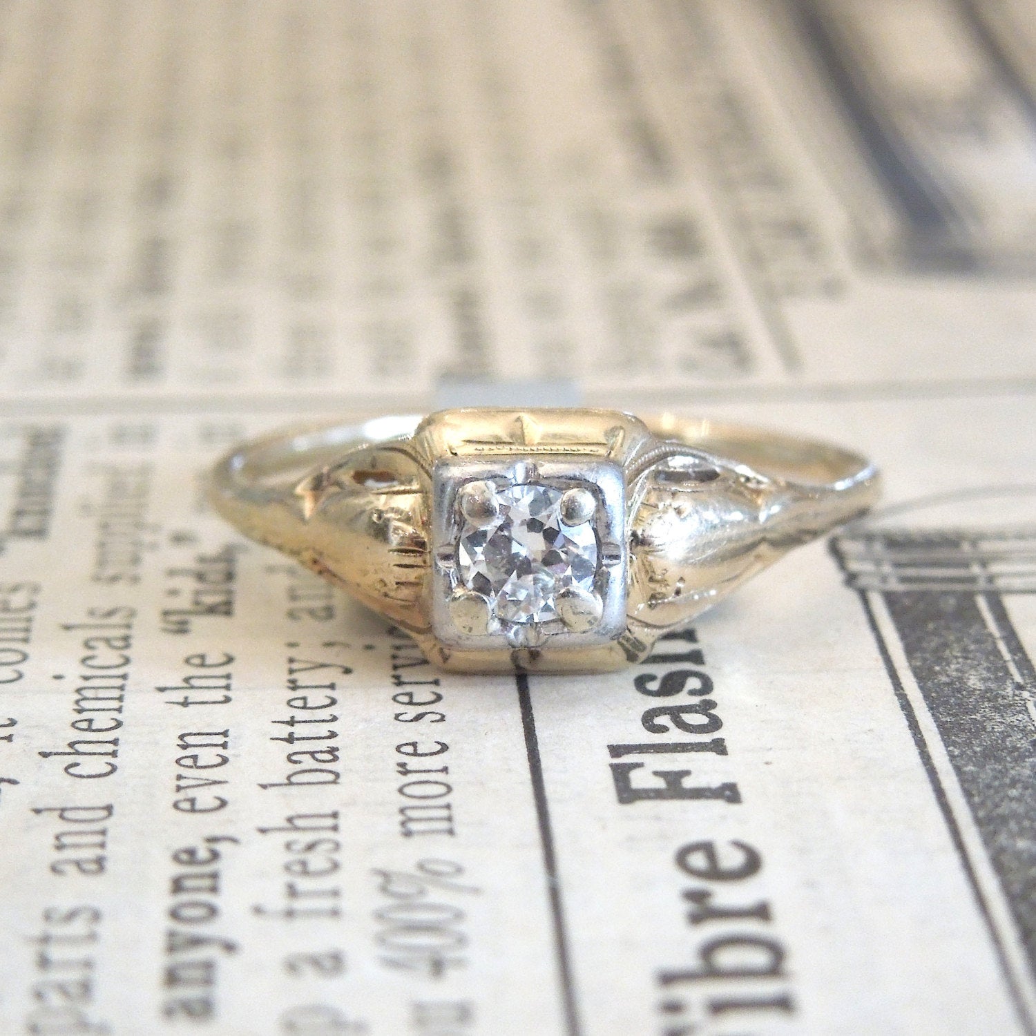 Original Retro Diamond Quarter Carat and Yellow Gold Ring