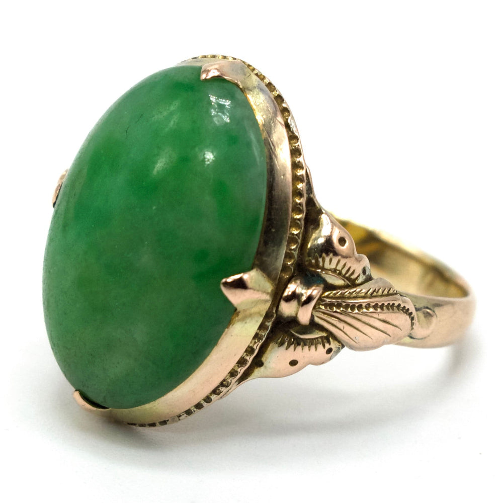 Gold Filled Arts & Crafts Green Jade Ring