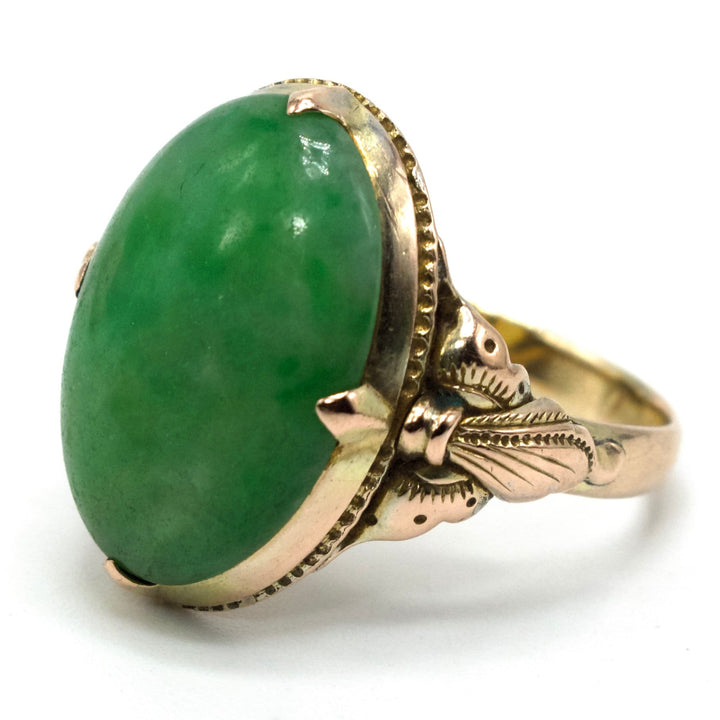 Gold Filled Arts & Crafts Green Jade Ring
