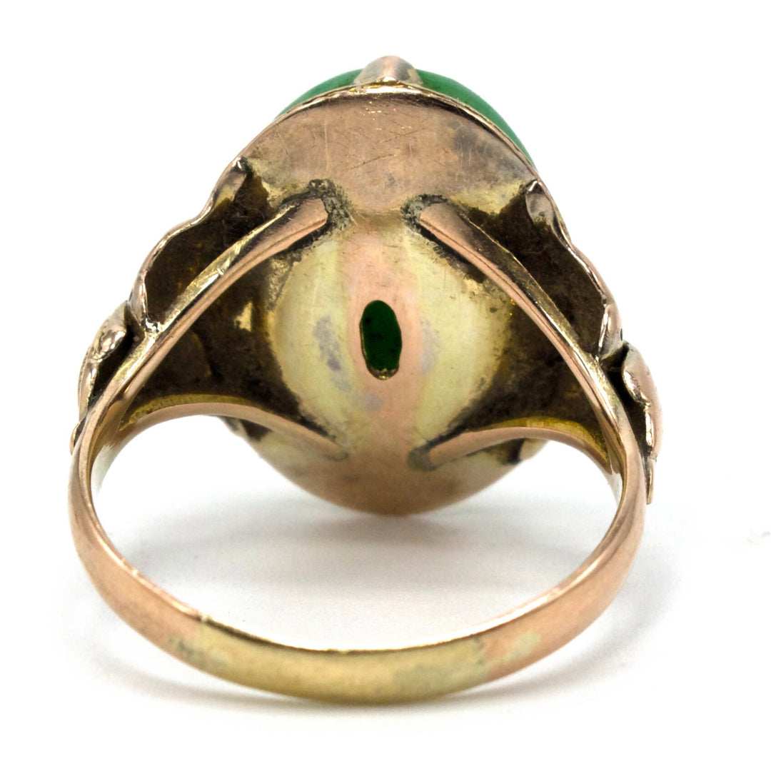 Gold Filled Arts & Crafts Green Jade Ring