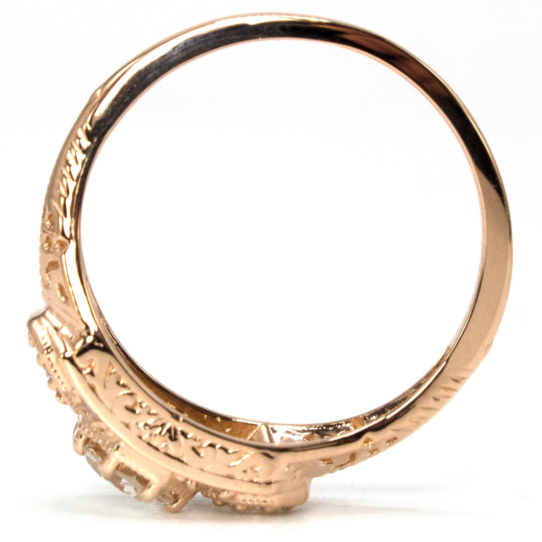 Edwardian Inspired Three Stone Diamond Ring in Rose Gold