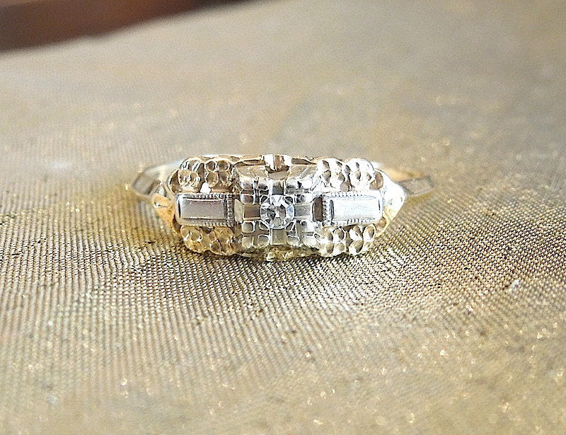 Yellow and White Gold Diamond Engagement Ring