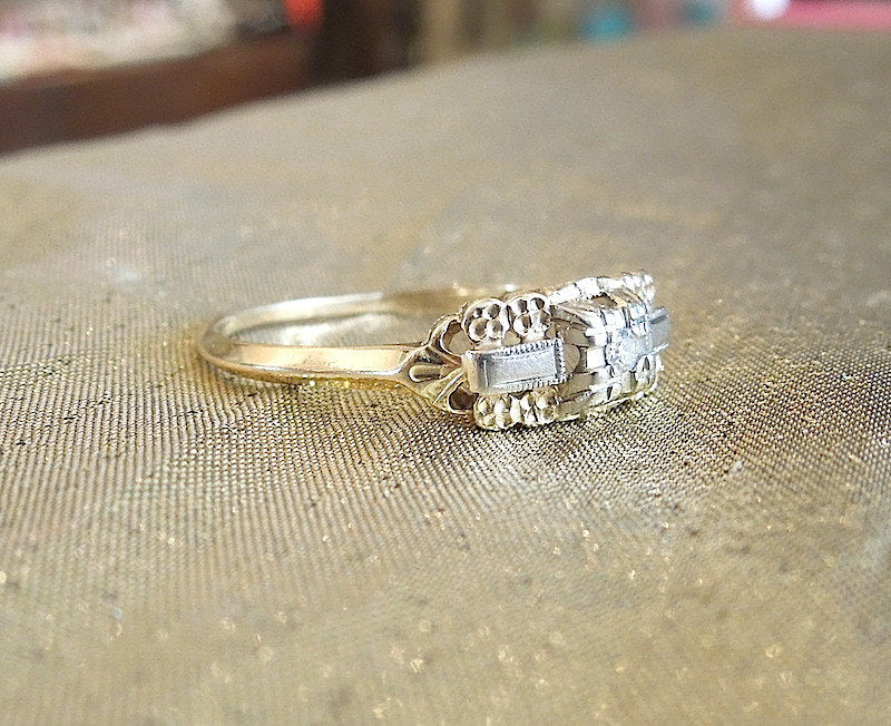 Yellow and White Gold Diamond Engagement Ring