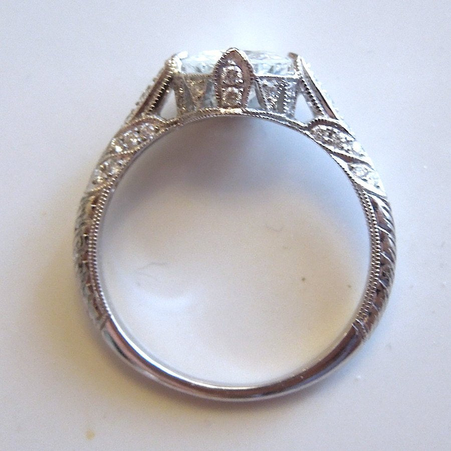 Custom Art Deco Style 1 ct Diamond Engagement Ring in White Gold