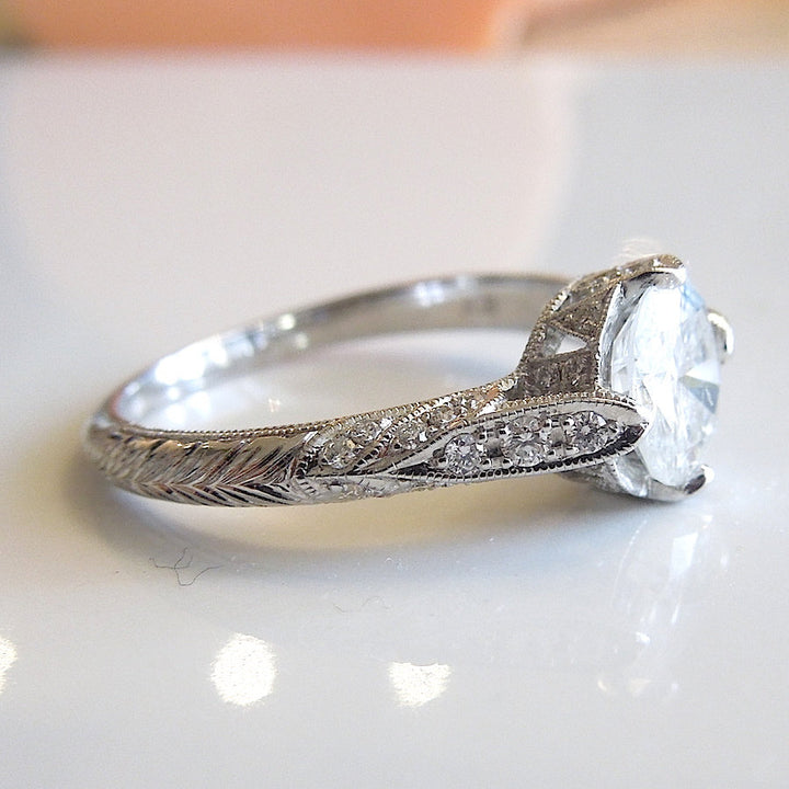 Custom Art Deco Style 1 ct Diamond Engagement Ring in White Gold