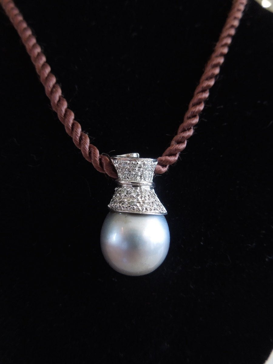 White Gold and Diamond Black South Sea Pearl Pendant