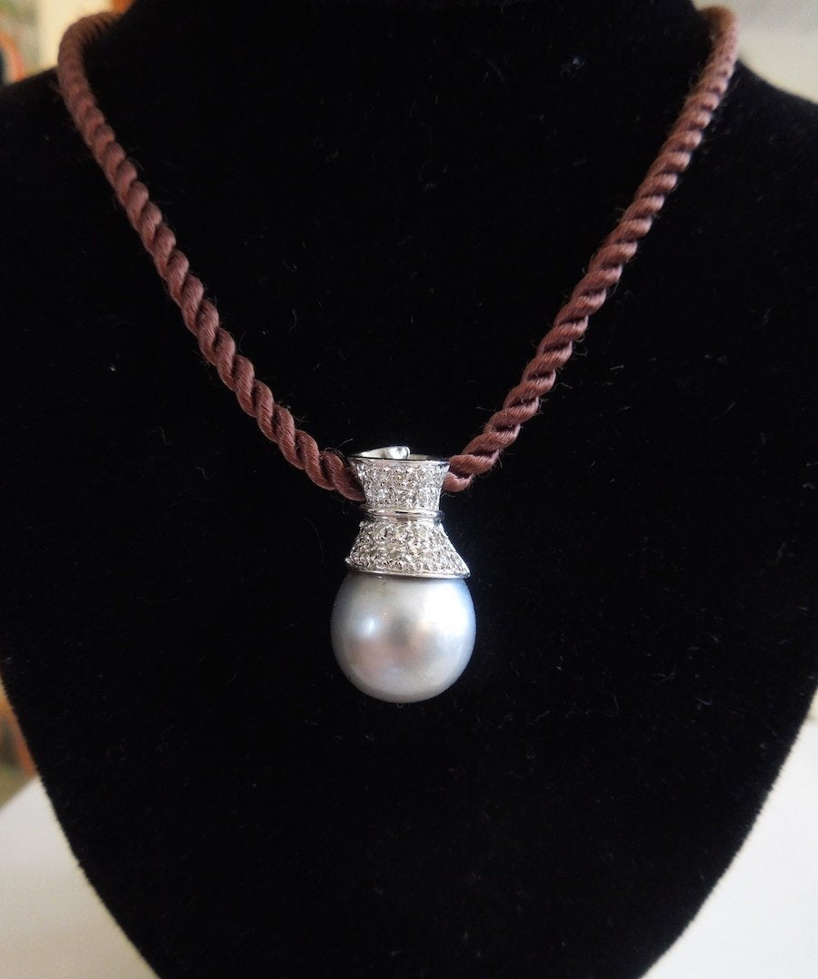 White Gold and Diamond Black South Sea Pearl Pendant