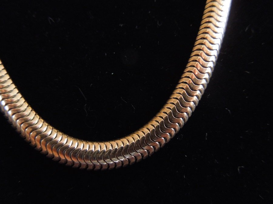 14K Pink Gold Retro Snake Chain Necklace w/ Fold Over Clasp