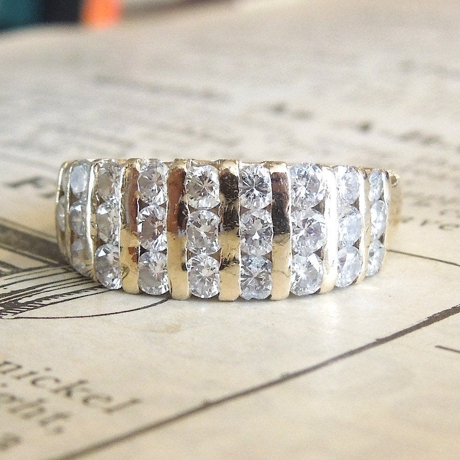 Wide Retro Channel Set Diamond Band in Yellow Gold