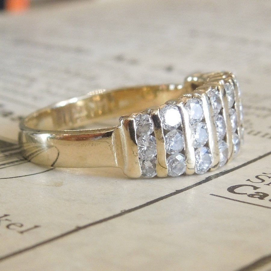 Wide Retro Channel Set Diamond Band in Yellow Gold
