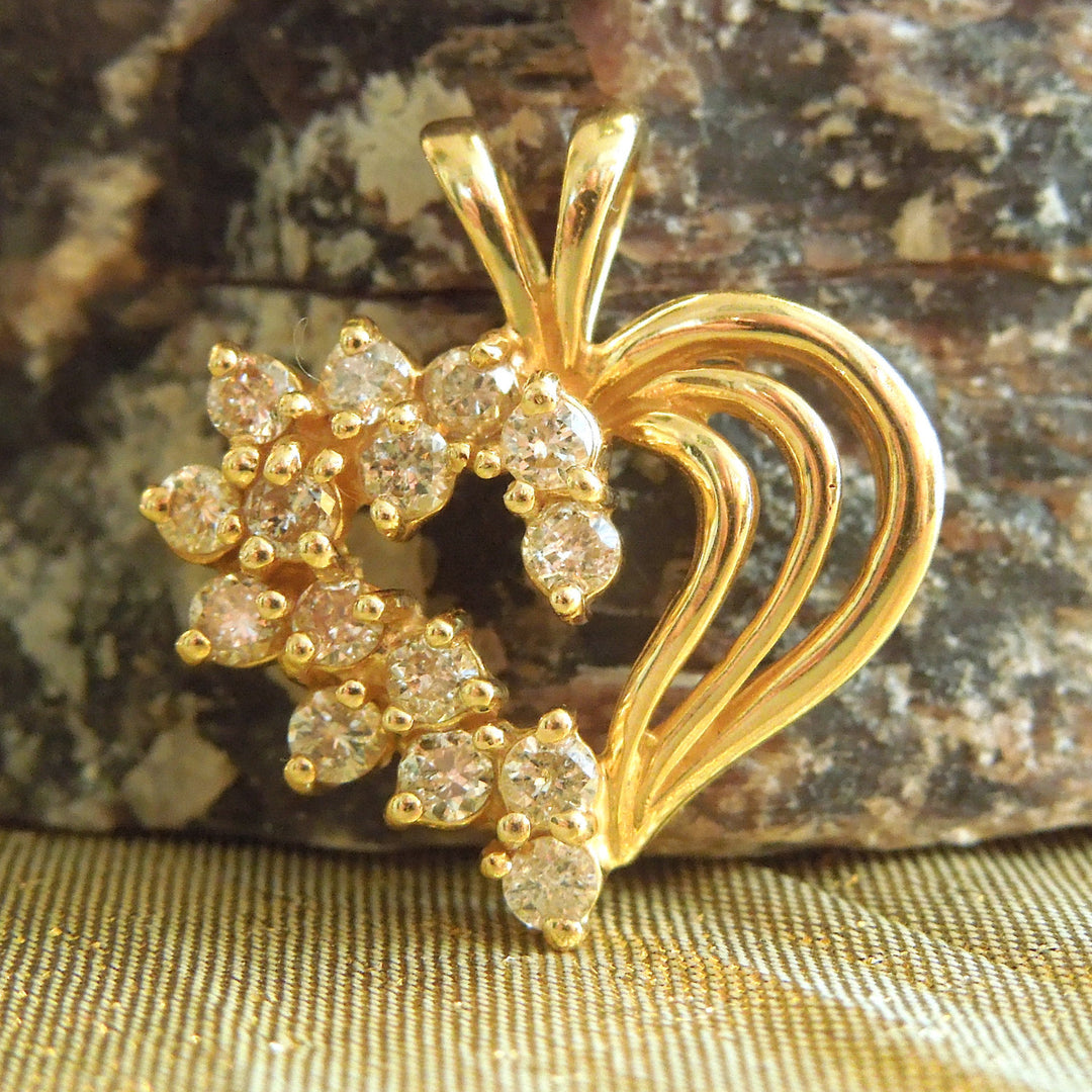 1980s Diamond and 14K Yellow Gold Heart Pendant