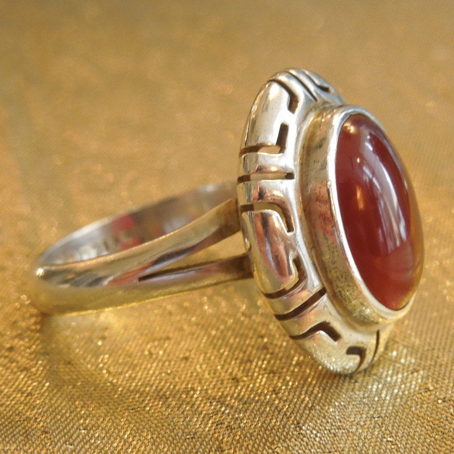 Vintage Cabochon Carnelian Bezel set in Sterling Silver Mounting