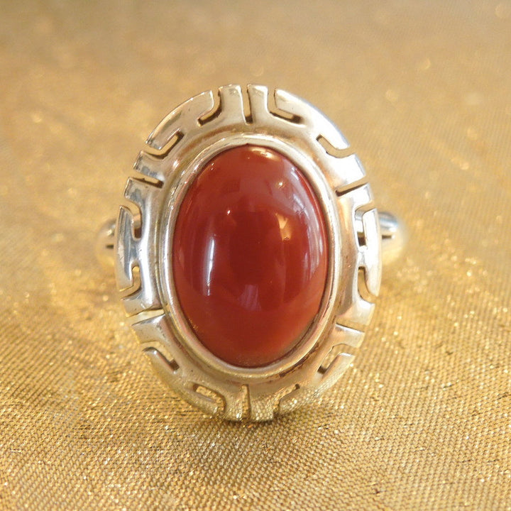 Vintage Cabochon Carnelian Bezel set in Sterling Silver Mounting