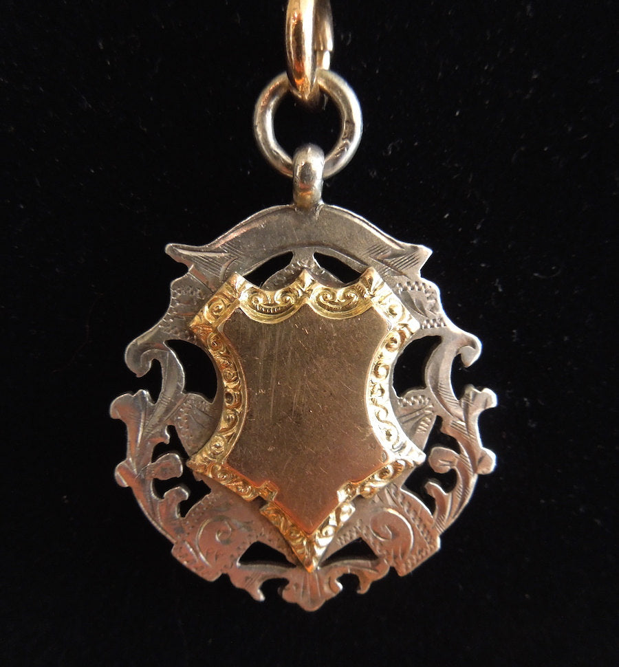 Turn of the Century English Fob Pendant Sterling Silver and Gold