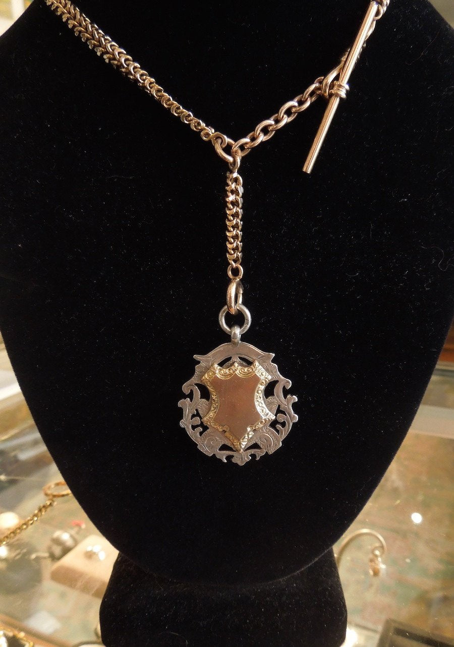 Turn of the Century English Fob Pendant Sterling Silver and Gold