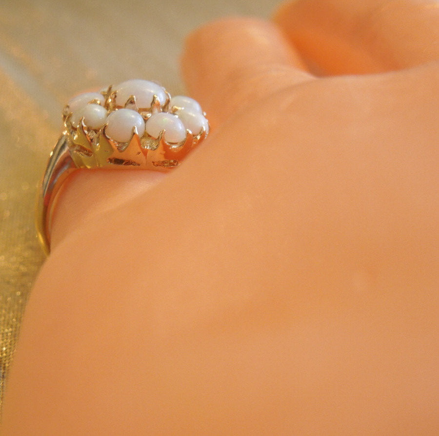 Vintage 1930s White Opal Cluster Ring in Yellow Gold