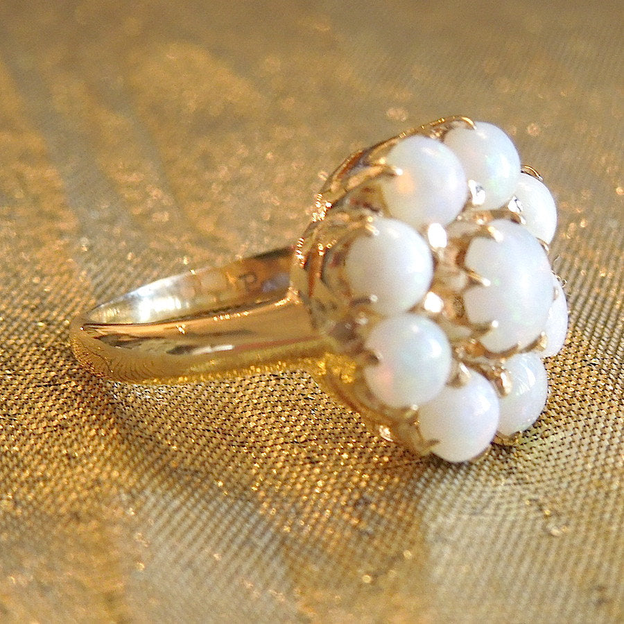 Vintage 1930s White Opal Cluster Ring in Yellow Gold