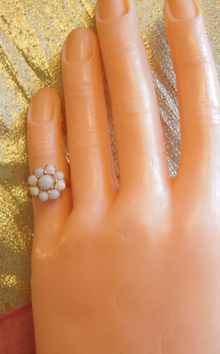 Vintage 1930s White Opal Cluster Ring in Yellow Gold