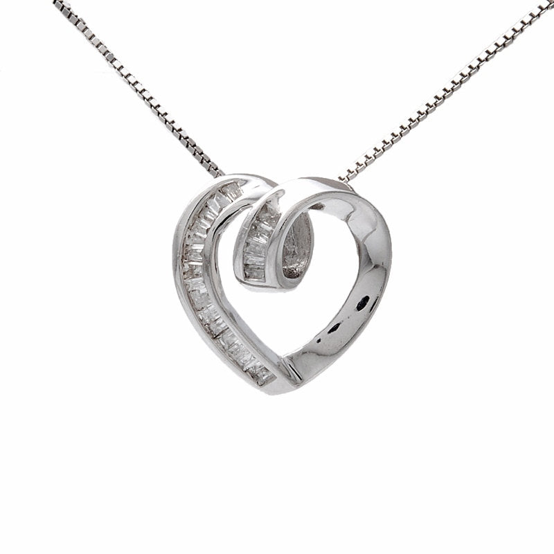 Baguette Diamond and White Gold Heart Pendant