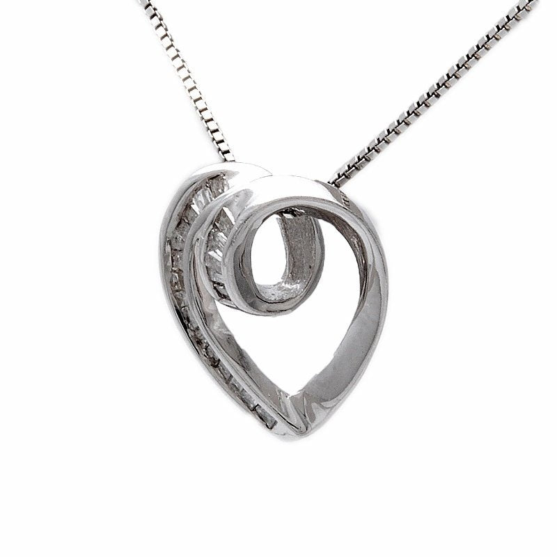 Baguette Diamond and White Gold Heart Pendant