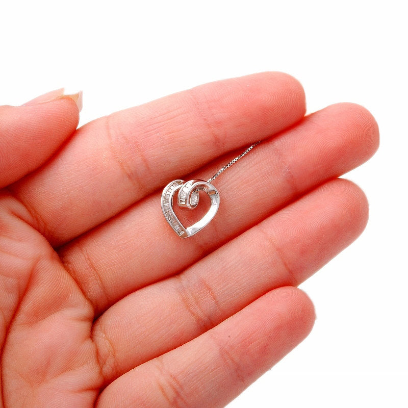 Baguette Diamond and White Gold Heart Pendant