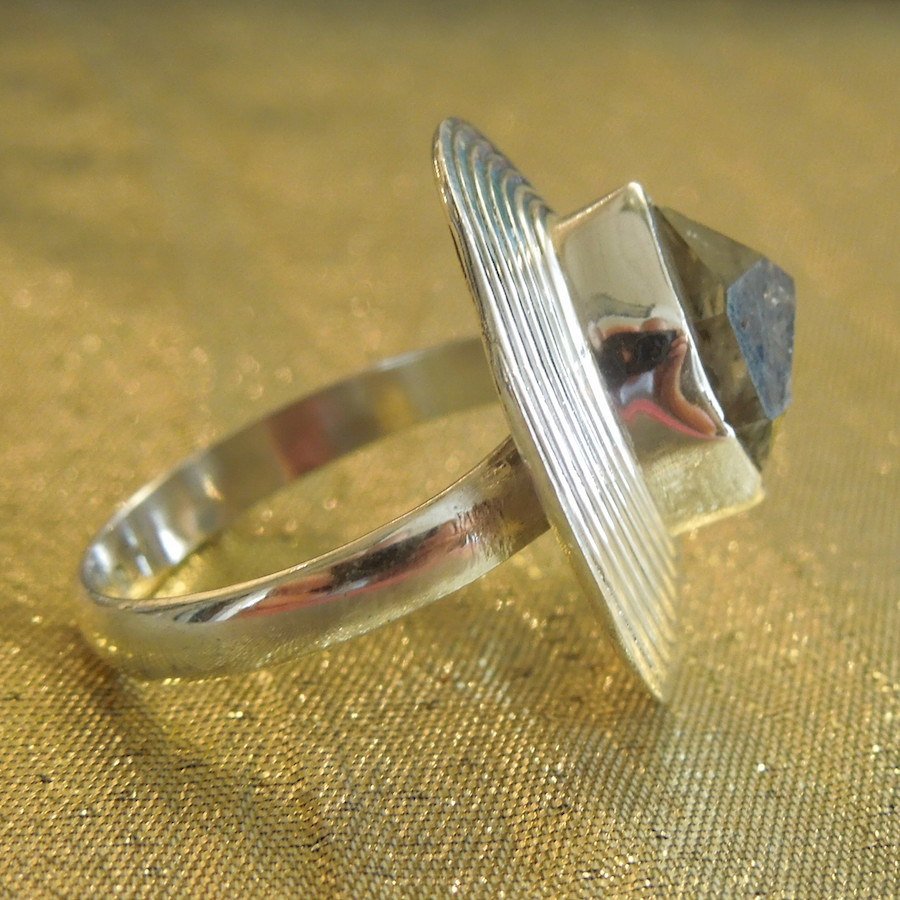 Large Sterling Silver and Herkimer Diamond Ring Disc Ring