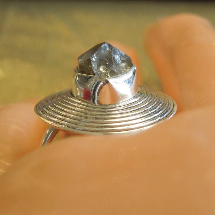 Large Sterling Silver and Herkimer Diamond Ring Disc Ring
