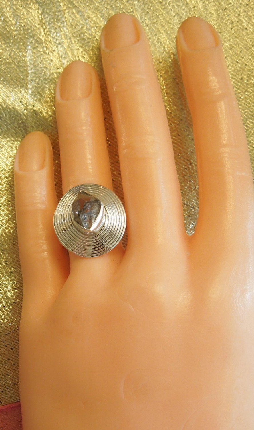 Large Sterling Silver and Herkimer Diamond Ring Disc Ring
