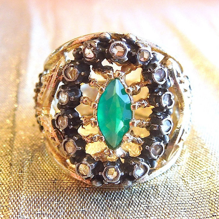 Marquise Chrysoprase or Garnet Portugese/Spanish Vermeil and Sterling Silver Ring