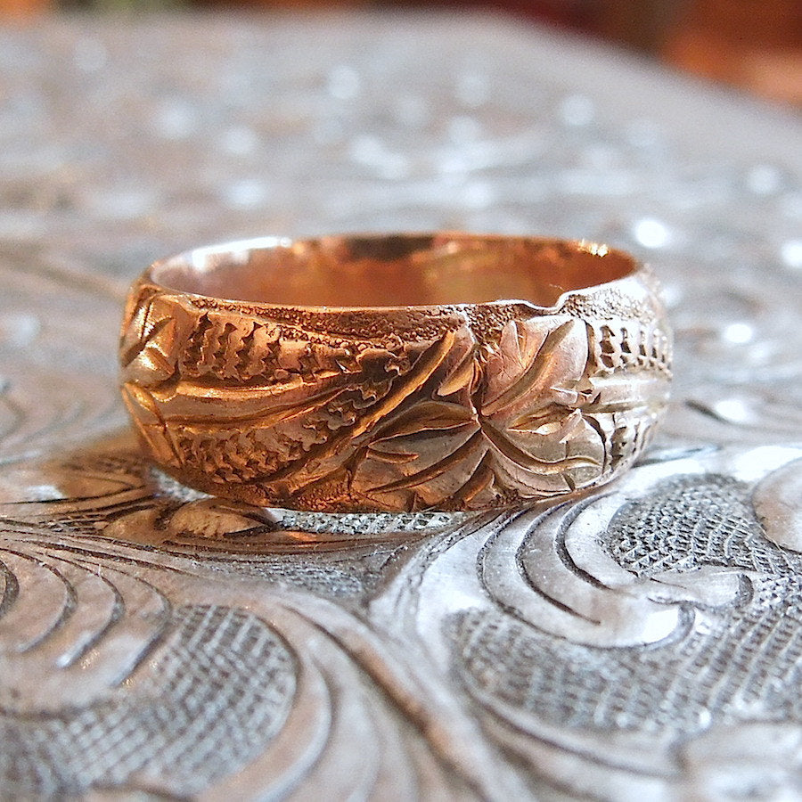Yellow Gold Viners Ltd. Wide Floral Gold Band