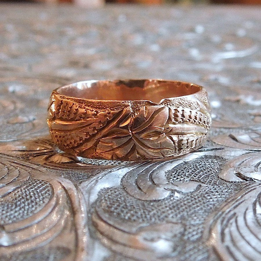 Yellow Gold Viners Ltd. Wide Floral Gold Band