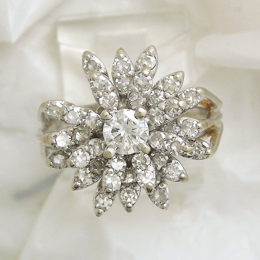 Vintage Starburst Diamond Cluster in White Gold
