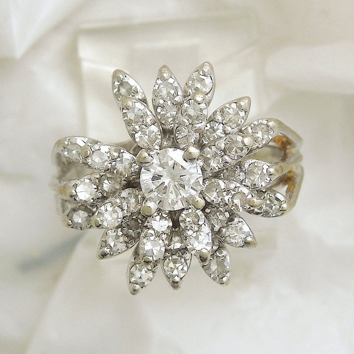 Vintage Starburst Diamond Cluster in White Gold