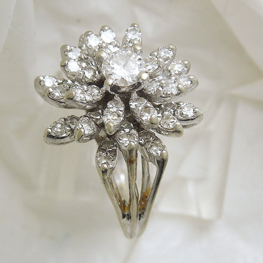 Vintage Starburst Diamond Cluster in White Gold