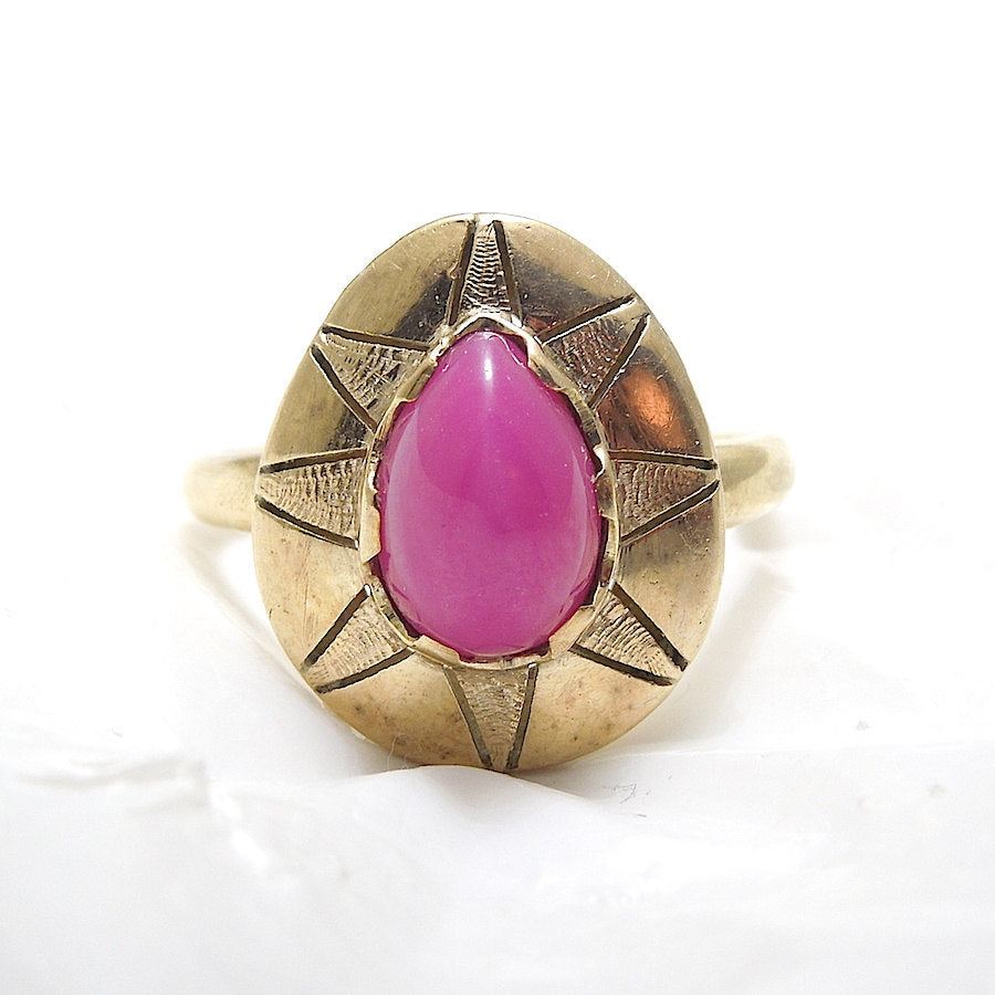 Pear Shaped Star Ruby Ring in Yellow Gold