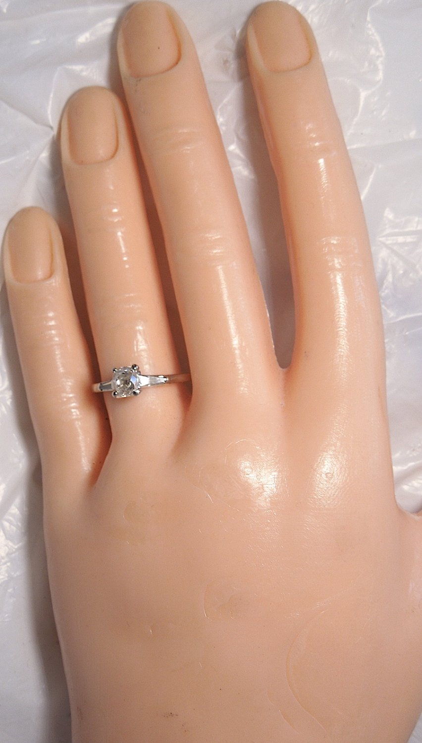 Vintage Platinum Oval Diamond with Baguettes - Engagement Ring