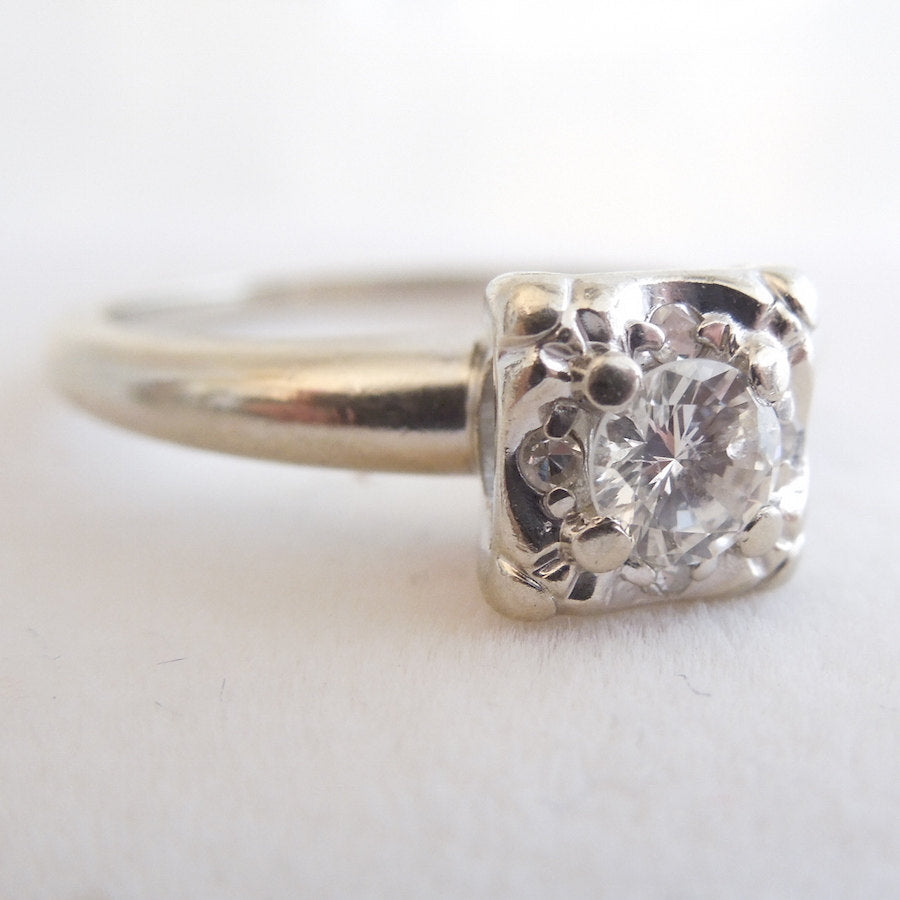 Retro 1940s Illusion Mount Diamond Ring in 14K White Gold