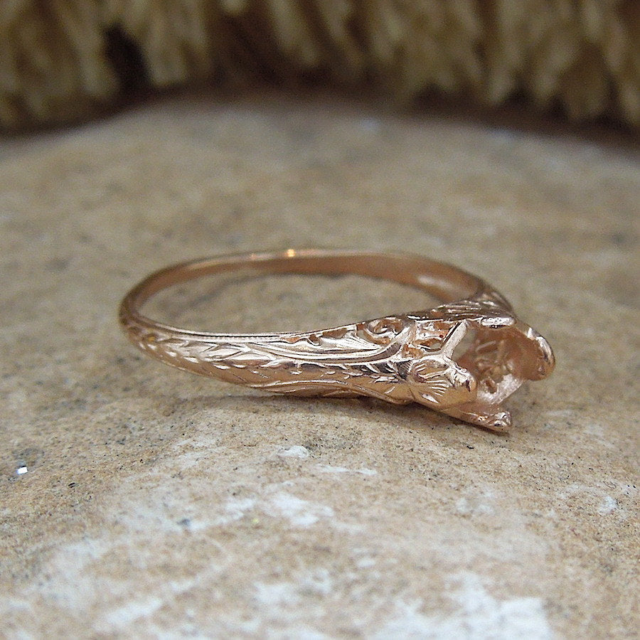 Petite Engraved Ring Mounting in White, Yellow, and Rose Gold