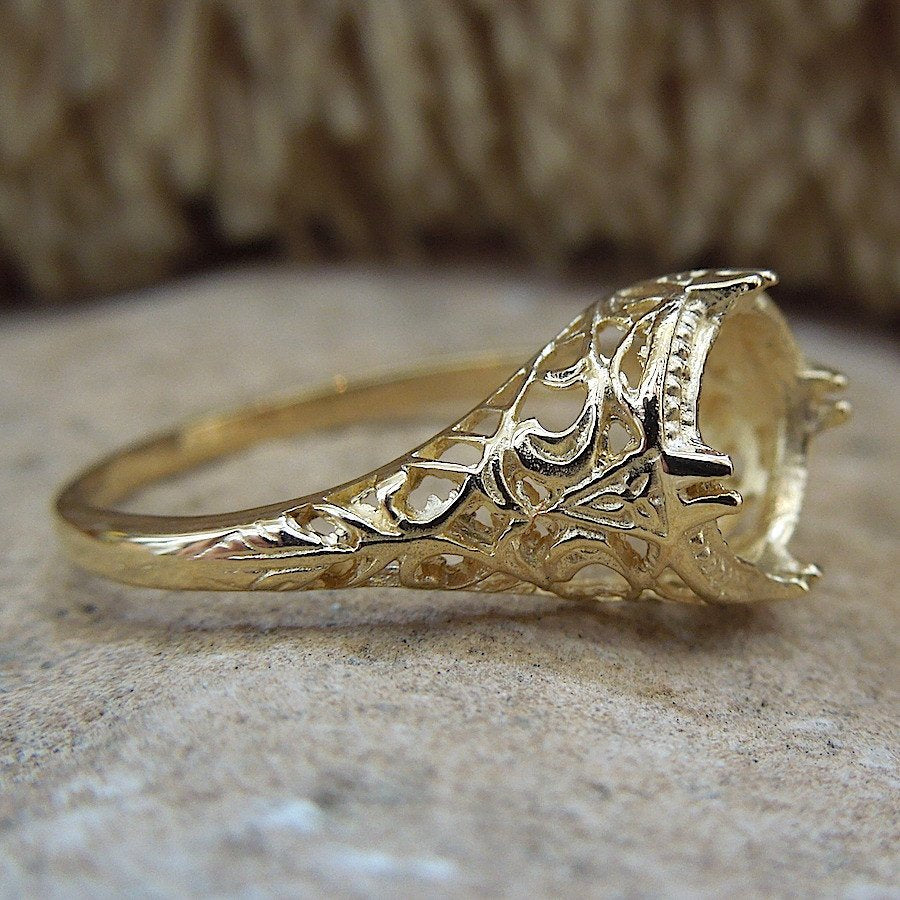 Edwardian Style White or Yellow Gold Filigree Mounting for a Large Stone (7.5mm)